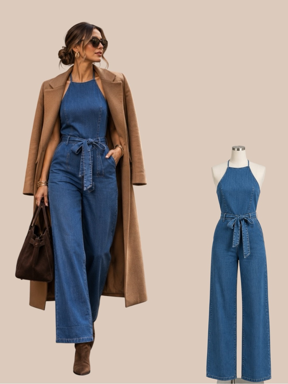 Anthropologie Elevenses Linen Blend Wide Leg Halter Jumpsuit – Size 10